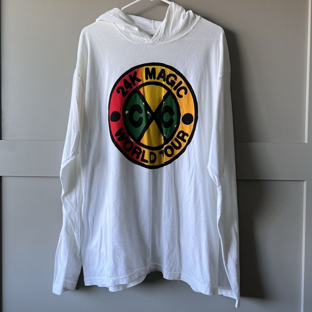 Cross Colours Men Bruno Mars 24k Magic Concert‎ Tour Hoodie Tee Sz M Long Sleeve